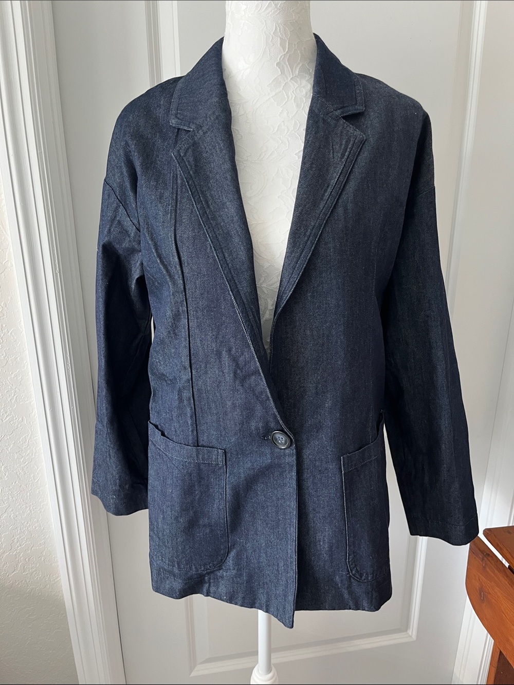 KOTON VTG Indigo Denim Cotton Blazer Button Front Jacket EU SZ 38 = US M